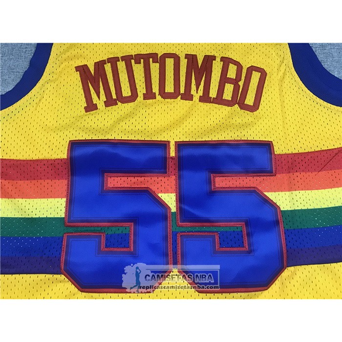 Camiseta Denver Nuggets Dikembe Mutombo NO 55 Mitchell & Ness 1991-92 Amarillo